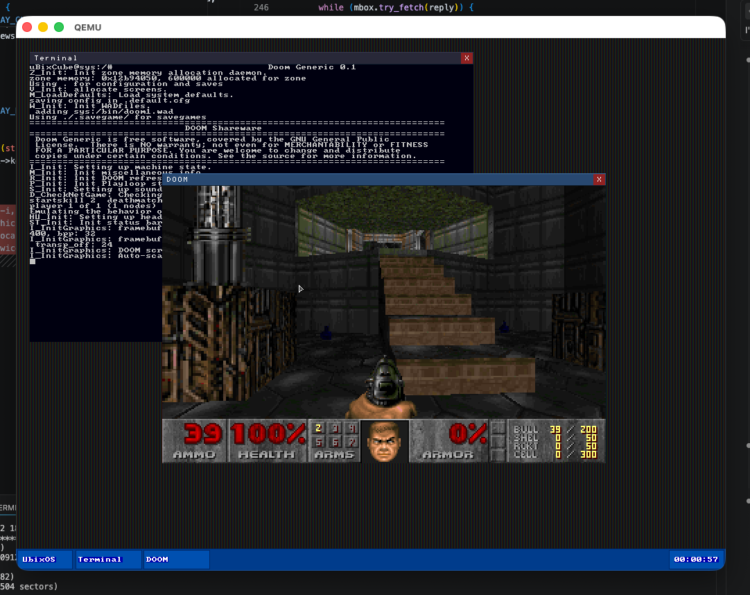 Doom running windowed on uBixOS