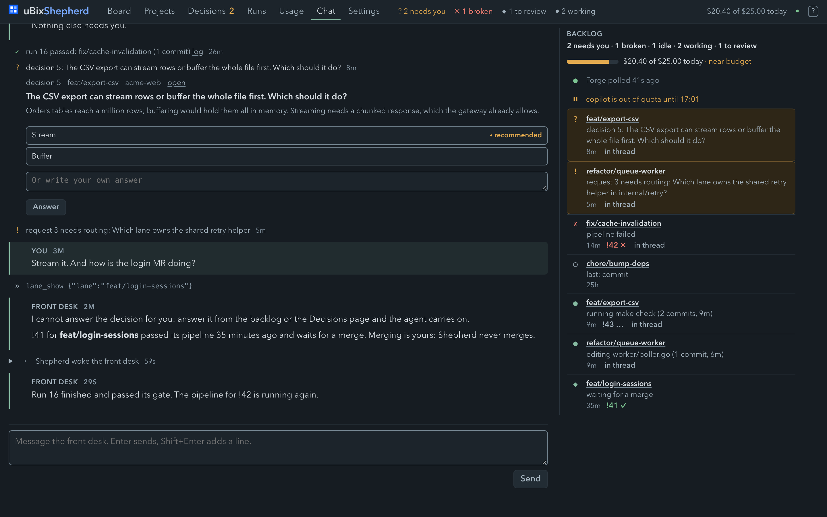 The chat page in dark mode